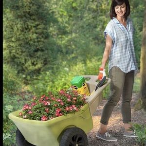 dimplay3  easy haul green wheelbarrow garden area